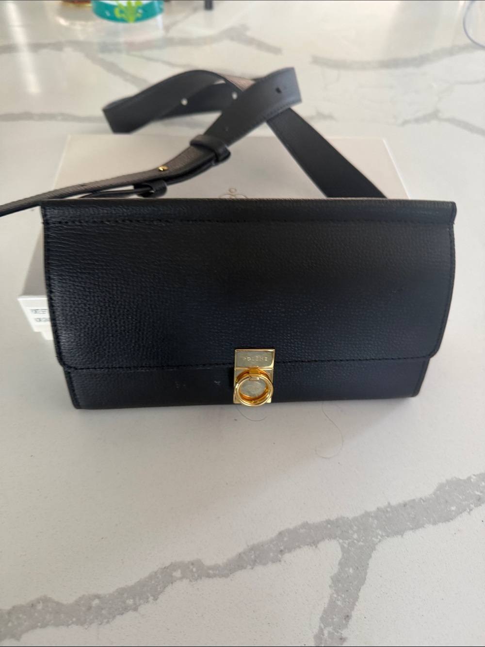 Polene Numero Sept Black Belt Bag Mini Crossbody with Gold Hardware